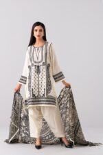 Relaxed Fit Embroidered Three-Piece Lawn with Silk Dupatta - Image 2