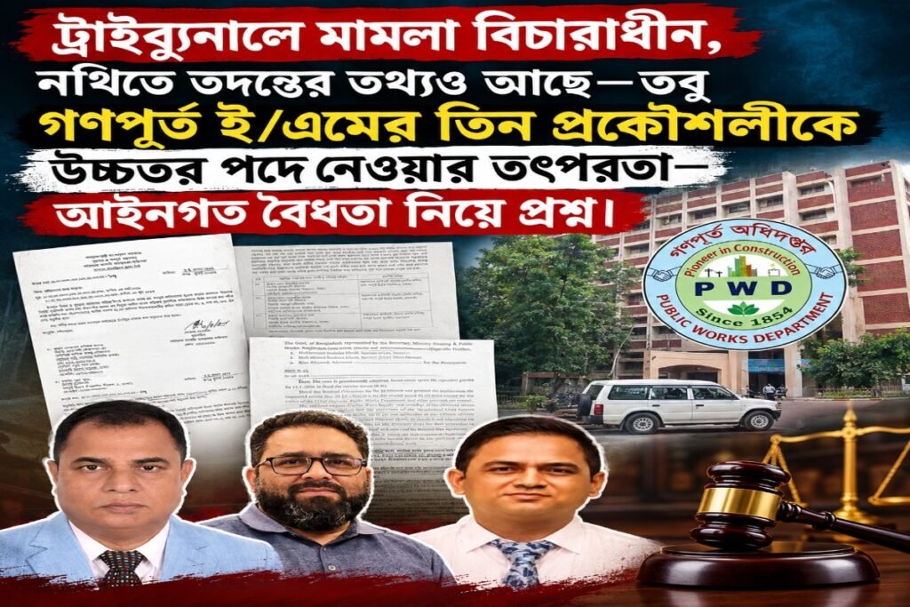 ট্রাইব্যুনালে শোকজের পরও ডিপিসির তৎপরতার অভিযোগ—গণপূর্ত ই/এমে তিন প্রকৌশলীকে ঘিরে আইনগত প্রশ্ন